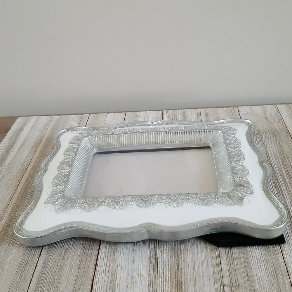 Elegant meets Whimsy Silver and White Picture Frame